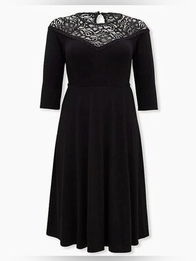Torrid LBD Black Lace Yoke Long Sleeve Midi Dress - Size 3 or 22/24